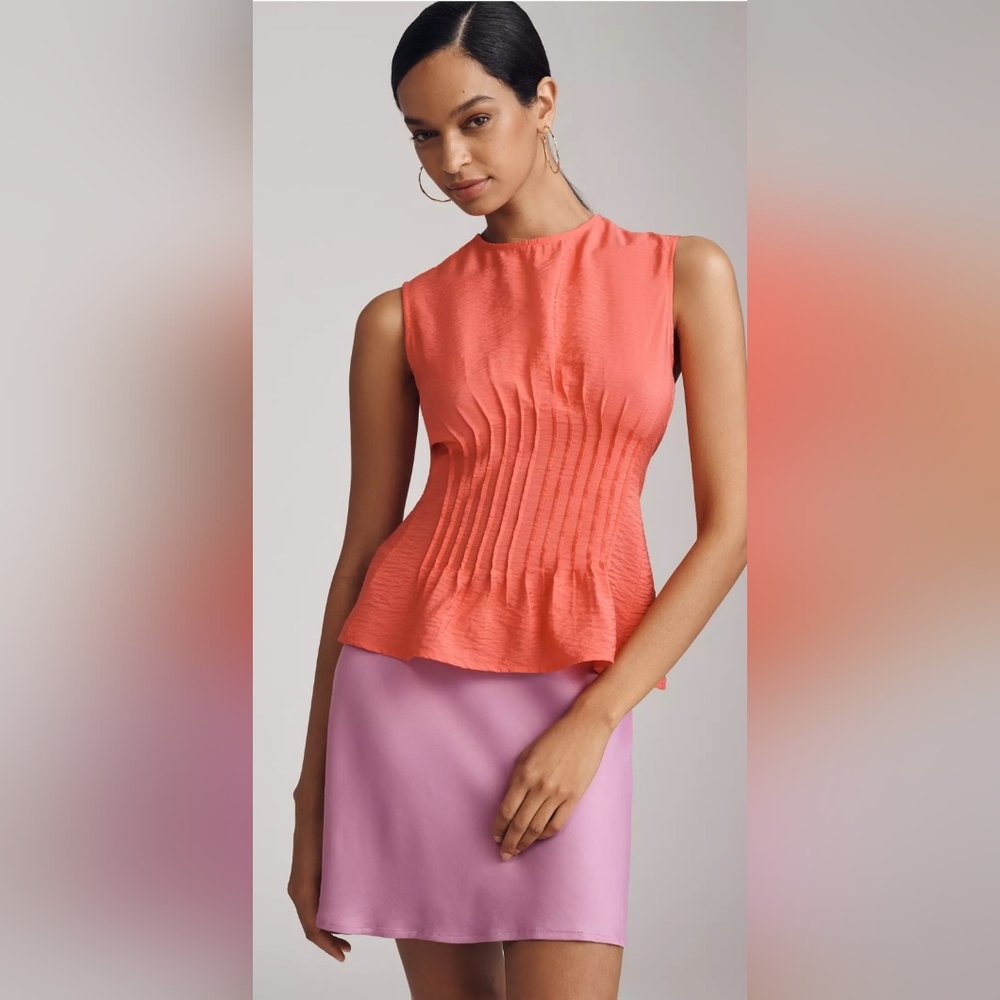Anthropologie Top The Della‎ Pleated-Waist Shell Sz Med NWT